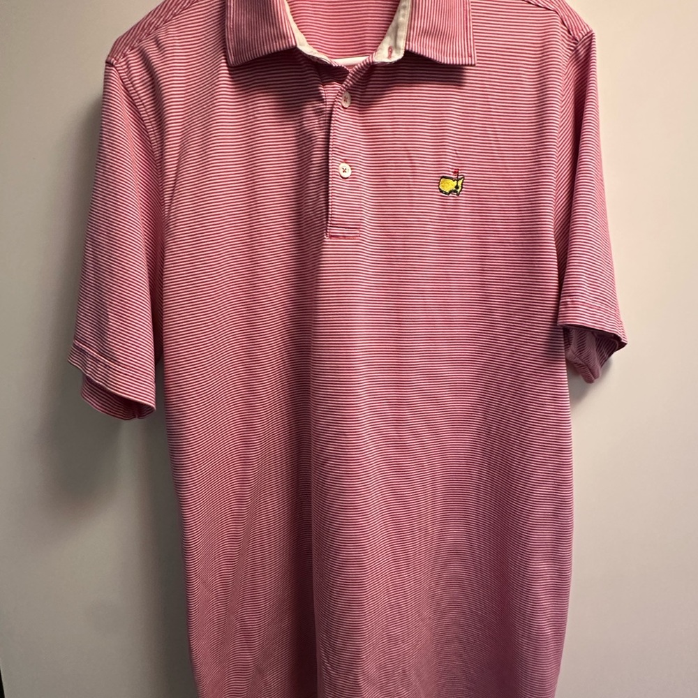 Men’s L Masters Red Polo Shirt Subtle Stripes